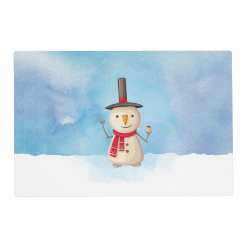 Cute Christmas Snowman Waving And Smiling Placemat