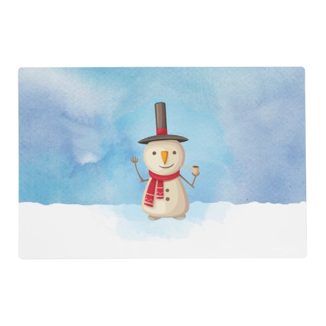 Cute Christmas Snowman Waving And Smiling Placemat (Front)