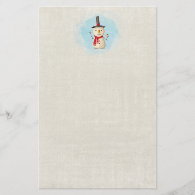 Cute Christmas Snowman Waving And Smiling Stationery (Front)
