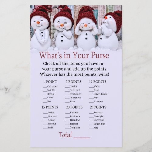 Cute Christmas Snowman Whats in your purse game