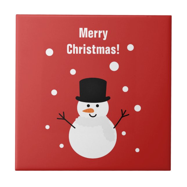 Cute Christmas Snowman Winter Festive Holiday Snow Ceramic Tile (Front)