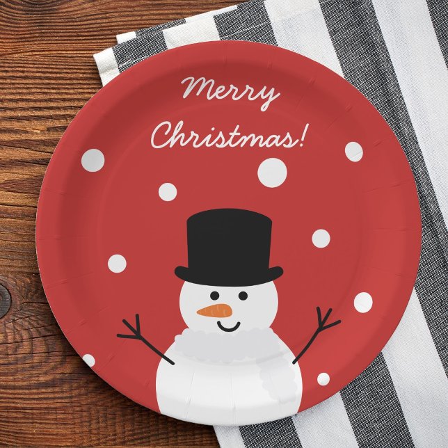 Cute Christmas Snowman Winter Festive Holiday Snow Paper Plates (Creator Uploaded)