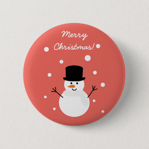 Cute Christmas Snowman Winter Festive Holiday Snow Pinback Button
