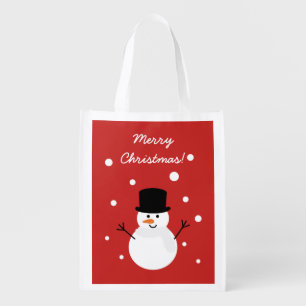 Cute Christmas Snowman Winter Festive Holiday Snow Reusable Grocery Bag