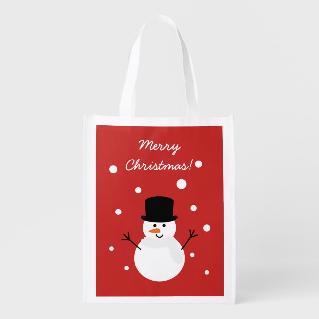 Cute Christmas Snowman Winter Festive Holiday Snow Reusable Grocery Bag (Front)