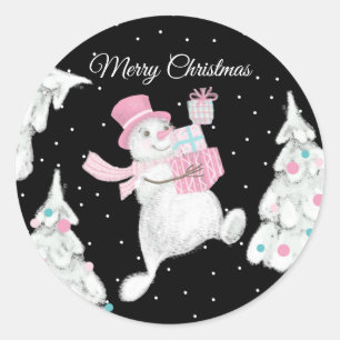 Cute Christmas Snowman with Gifts Night Snow Classic Round Sticker