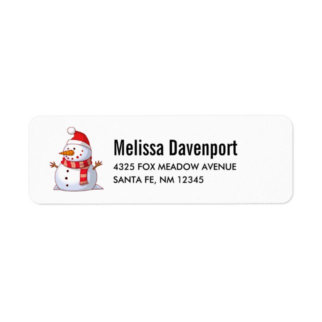 Cute Christmas Snowman with Red Hat & Scarf Label (Front)
