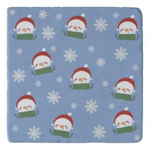 Cute Christmas Snowman with Snowflakes Trivet
