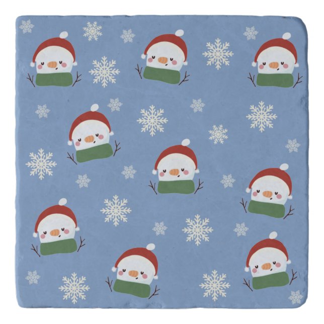 Cute Christmas Snowman with Snowflakes Trivet (Front)