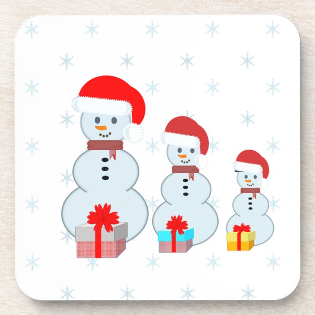 Cute Christmas Snowmen and snowflakes Beverage Coaster (Front)