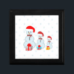Cute Christmas Snowmen and snowflakes Keepsake Box<br><div class="desc">Snowmen with gifts and snowflake pattern background</div>