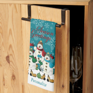 Cute Christmas Snowmen Friends Kitchen Towel
