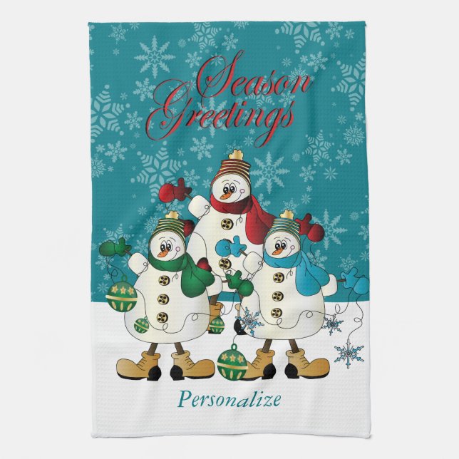 Cute Christmas Snowmen Friends Towel (Vertical)