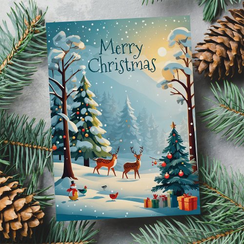 Cute Christmas Snowy Winter Forest Holiday Card