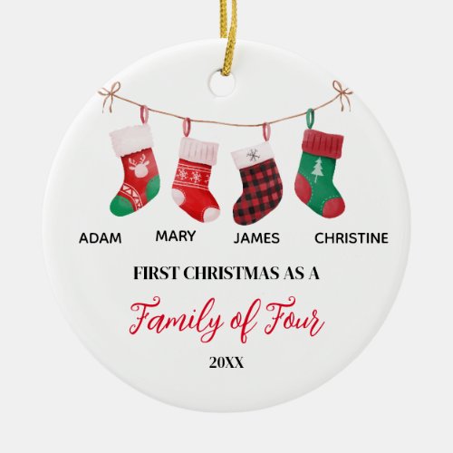 Cute Christmas Socks as a Family of Four Ceramic Ornament