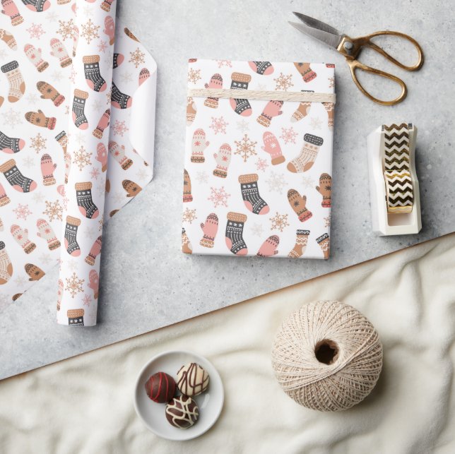 Cute Christmas Socks Gloves Snowflakes Wrapping Paper (Crafts)