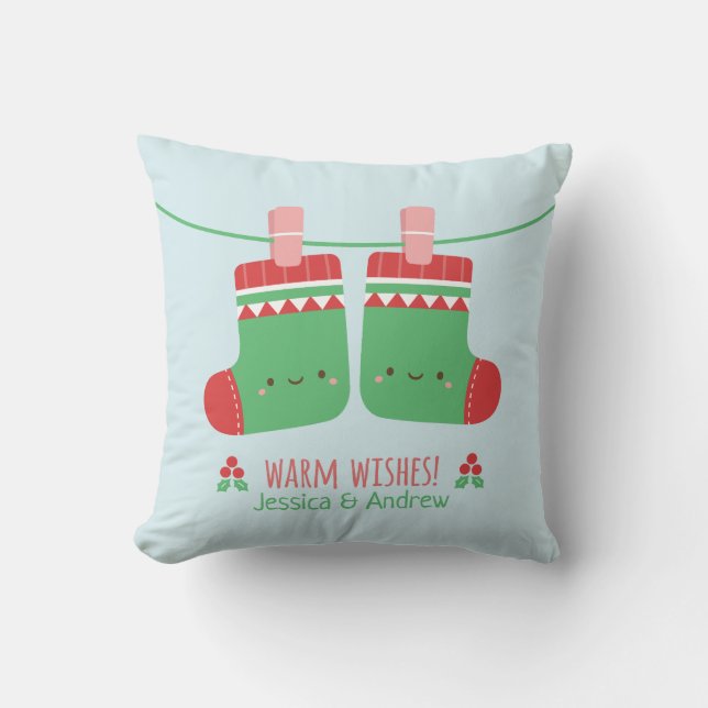 Cute Christmas Socks Warm Wishes Room Decor Throw Pillow (Front)
