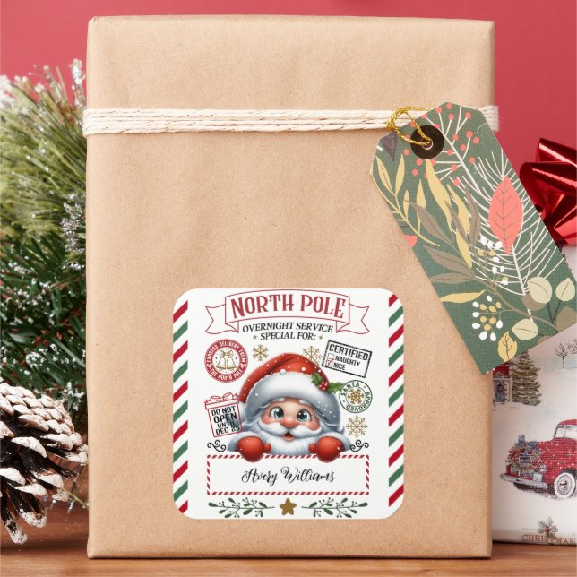 Cute Christmas Special Delivery From Santa Square Sticker (Holiday)
