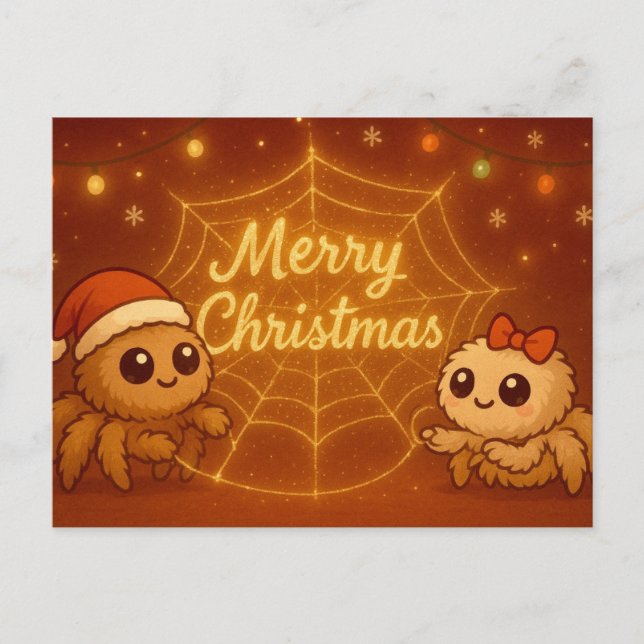 Cute Christmas Spider Couple Holiday Postcard (Front)