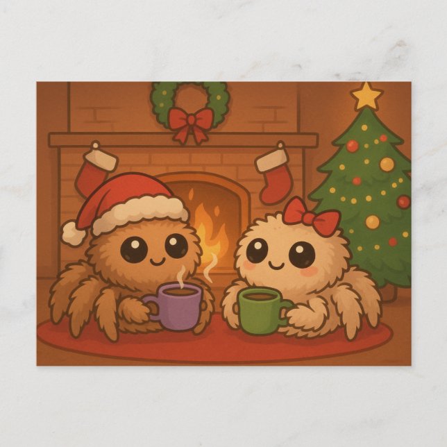 Cute Christmas Spider Holiday Postcard (Front)