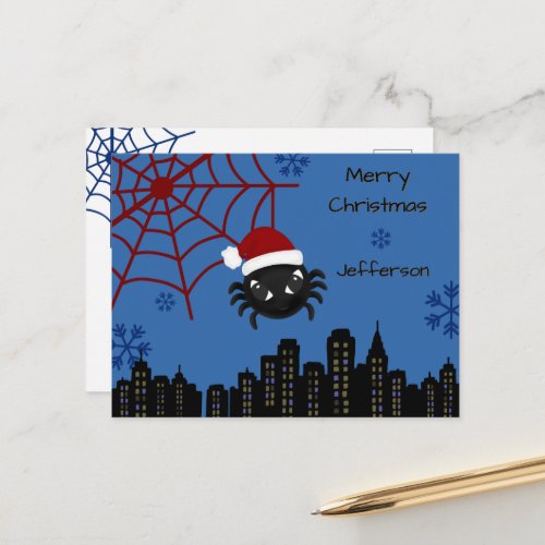 Cute Christmas Spider Personalized Holiday Postcard