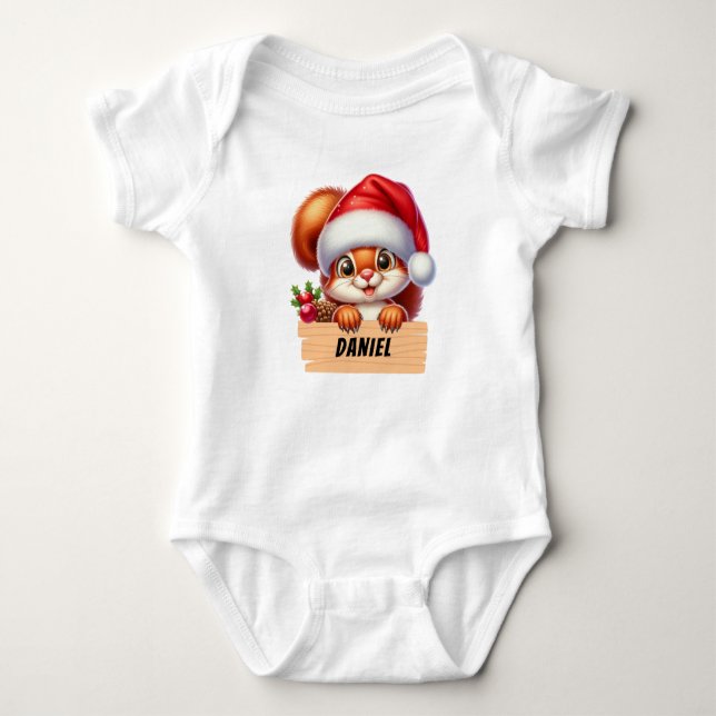 Cute Christmas Squerril Custom Baby Bodysuit (Front)