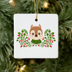 Cute Christmas squirrel add message Ceramic Ornament