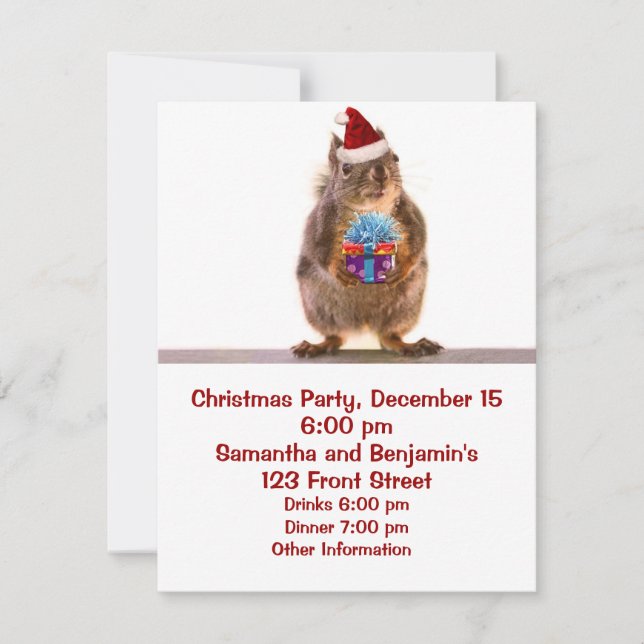 Cute Christmas Squirrel and Gift Invitation (Front)