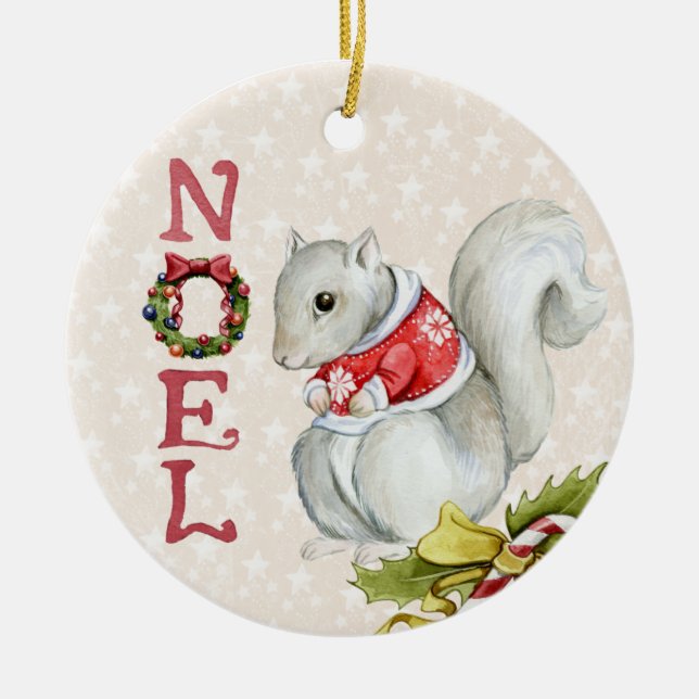 Cute Christmas Squirrel Ceramic Ornament (Front)