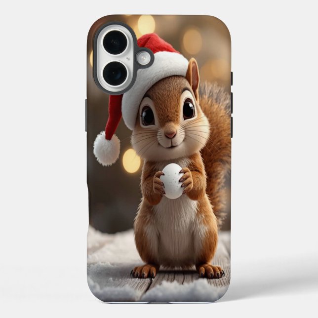 Cute Christmas Squirrel iPhone 16 Plus Case (Back)