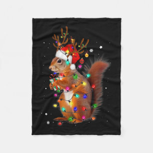 Cute Christmas Squirrel Lights Reindeer Christmas Fleece Blanket