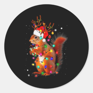 Cute Christmas Squirrel Lights Reindeer Xmas Holid Classic Round Sticker