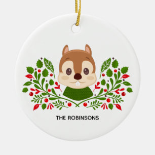Cute Christmas Squirrel Photo Ceramic Ornament