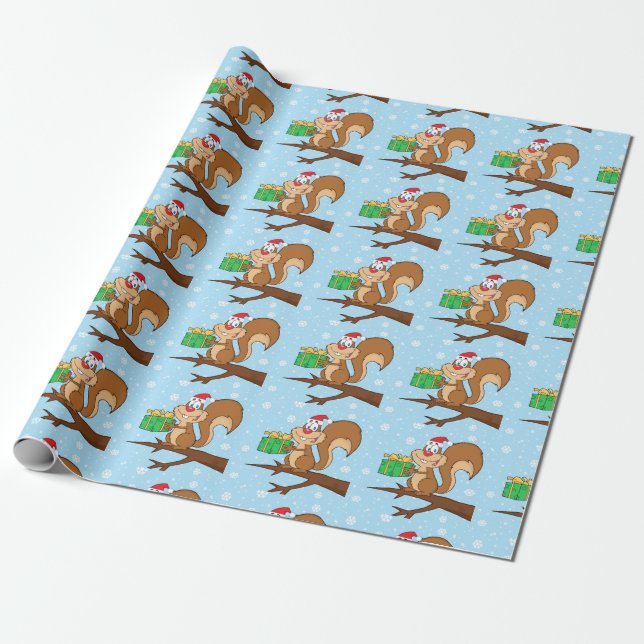 Cute Christmas Squirrel Wrapping Paper (Unrolled)