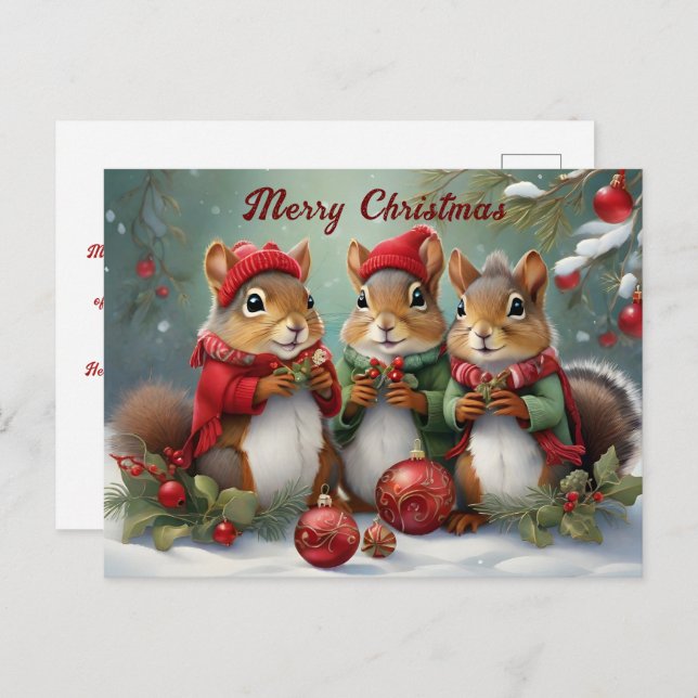 Cute Christmas Squirrels Charming  Postcard (Front/Back)
