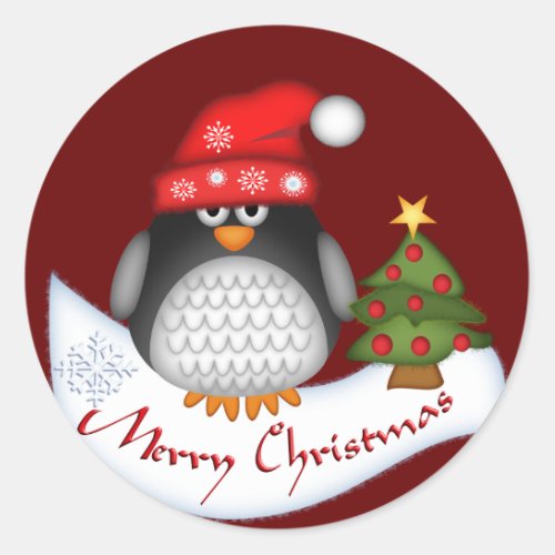 Cute Christmas stickers with Penguin and Text