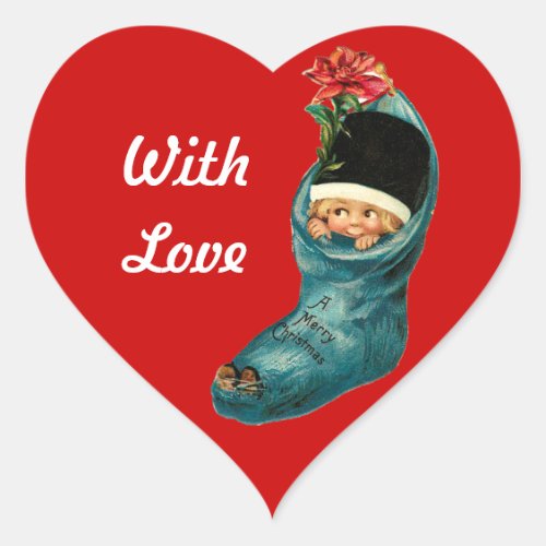 Cute Christmas Stocking and Little ChildRed Heart Heart Sticker