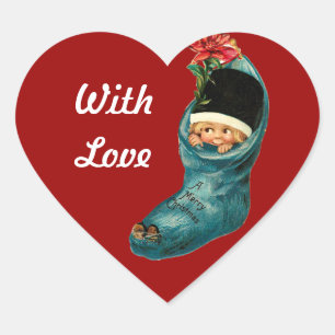 Cute Christmas Stocking and Little Child,Red Heart Heart Sticker