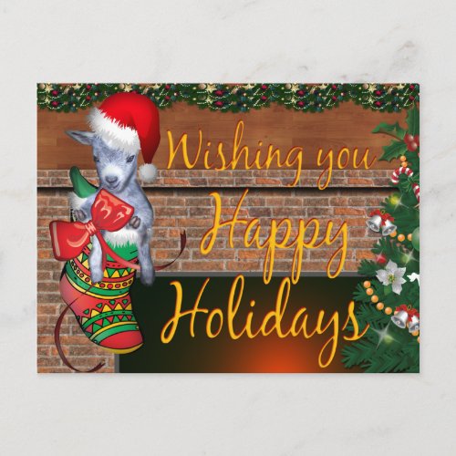 Cute Christmas Stocking Baby Goat Holiday Postcard