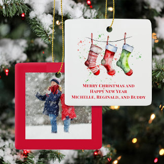 Cute Christmas Stocking Custom Photo Ceramic Ornament