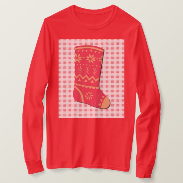 Cute Christmas Stocking Holiday Art on T-Shirt (Design Front)