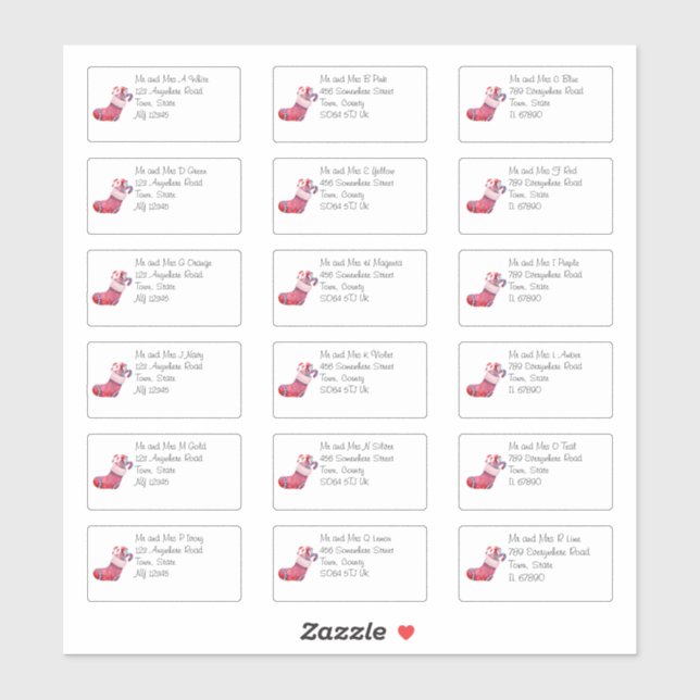Cute Christmas Stocking Individual Name & Address Sticker (Sheet)
