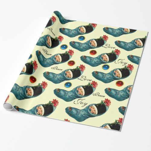 Cute Christmas StockingLittle Child Cream Wrapping Paper
