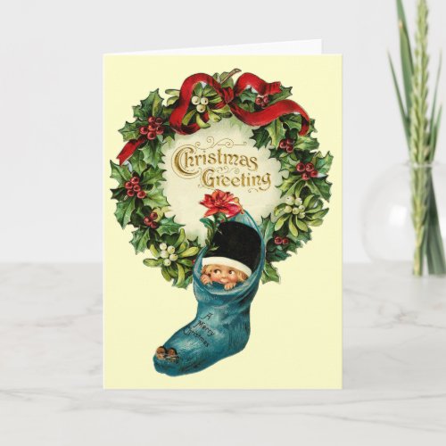 Cute Christmas Stocking Little Child Mistletoes Holiday Card