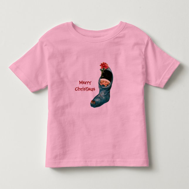 Cute Christmas Stocking ,Little Child,Pink Blue Toddler T-shirt (Front)