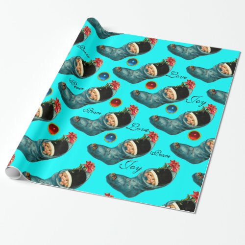 Cute Christmas StockingLittle Child Turquoise Wrapping Paper