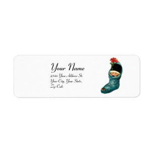 Cute Christmas Stocking ,Little Child White Blue Label