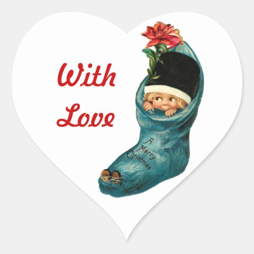 Cute Christmas Stocking Little ChildWhite Heart Heart Sticker