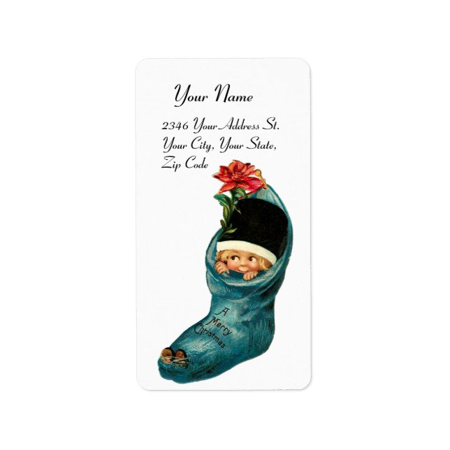 Cute Christmas Stocking ,Little Child,White Red Label (Front)
