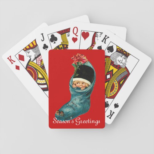 Cute Christmas Stocking Little ChildWhite Red Playing Cards